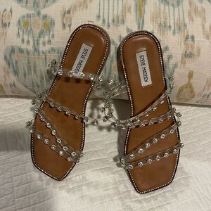 Steve Madden Clear Crystal Embellished Slip On Sandals